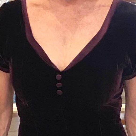 The J. Peterman Company: Vintage, deep plum (purplish) velvet dress, Size 6 - Picture 3 of 12